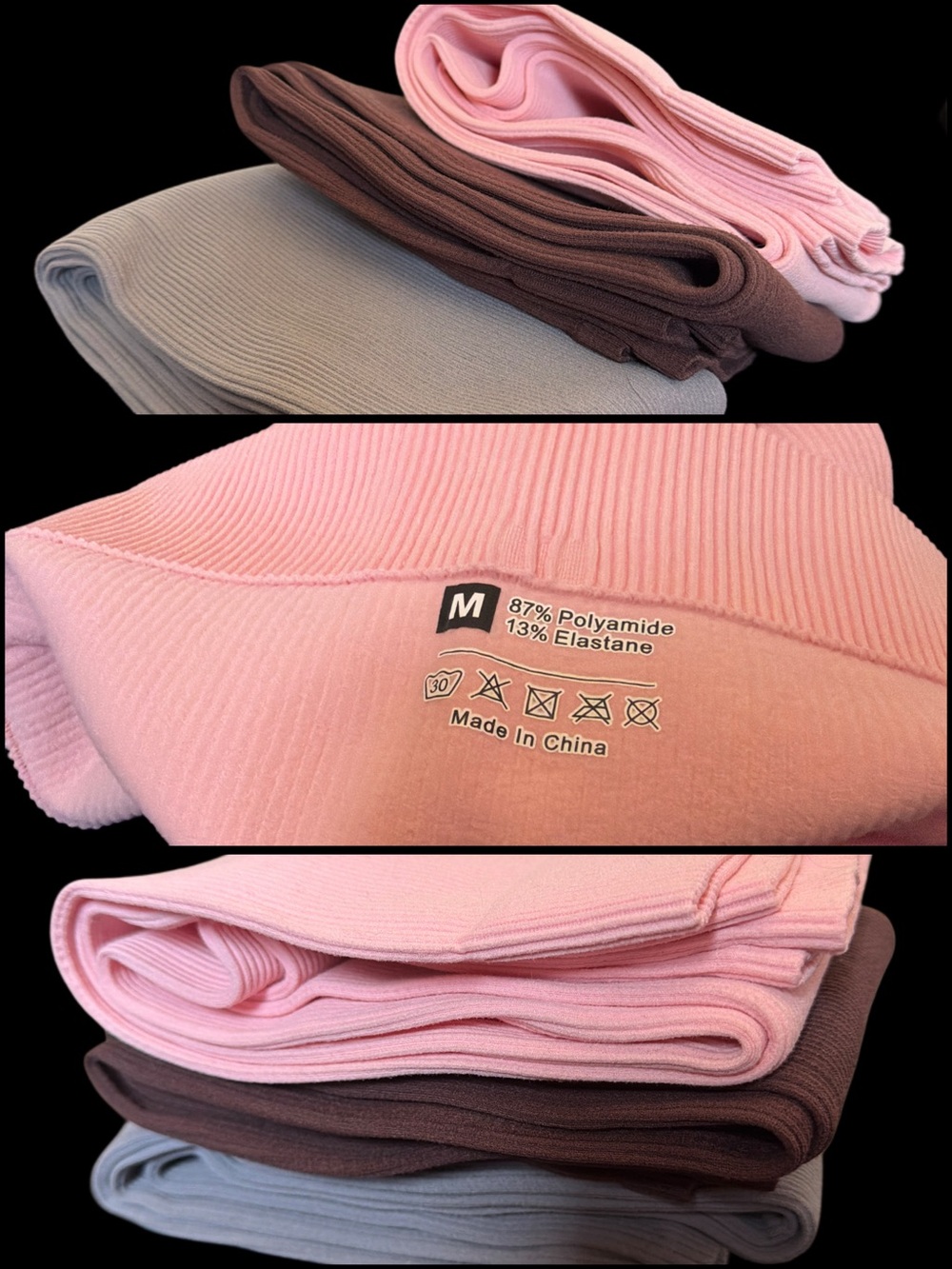 SHEIN Ribbed Leggings Set - Pink, Brown, Gray